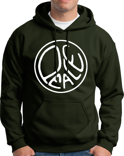 Olive Green Peace Unisex Hoodie with white peace symbol graphic