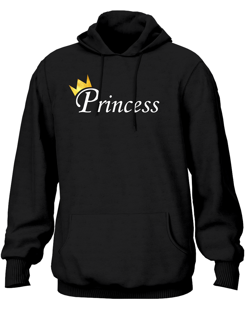Black Princess Unisex Hoodie with Princess typography and golden crown