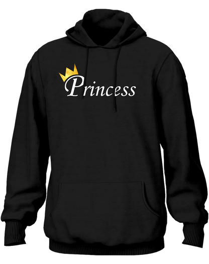 Black Princess Unisex Hoodie with Princess typography and golden crown