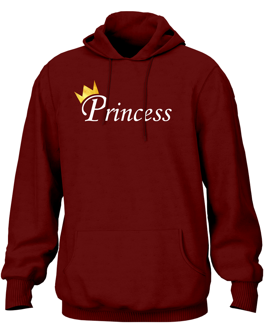 Maroon Princess Unisex Hoodie with Princess typography and crown graphic