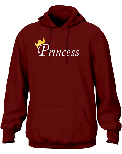 Maroon Princess Unisex Hoodie with Princess typography and crown graphic