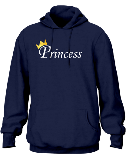 Navy Blue Princess Unisex Hoodie with white Princess text and golden crown