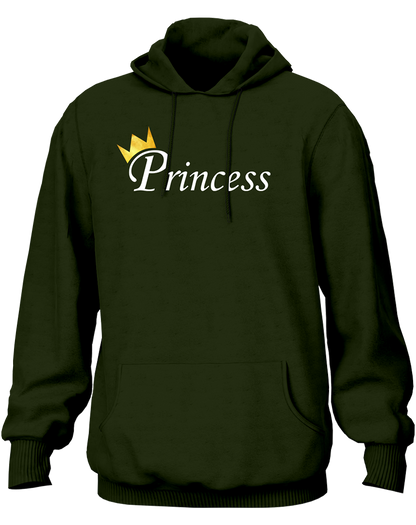 Olive Green Princess Unisex Hoodie with Princess typography and golden crown