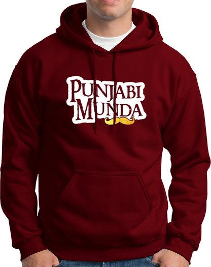Maroon Punjabi Munda Unisex Hoodie with Punjabi typography and golden moustache