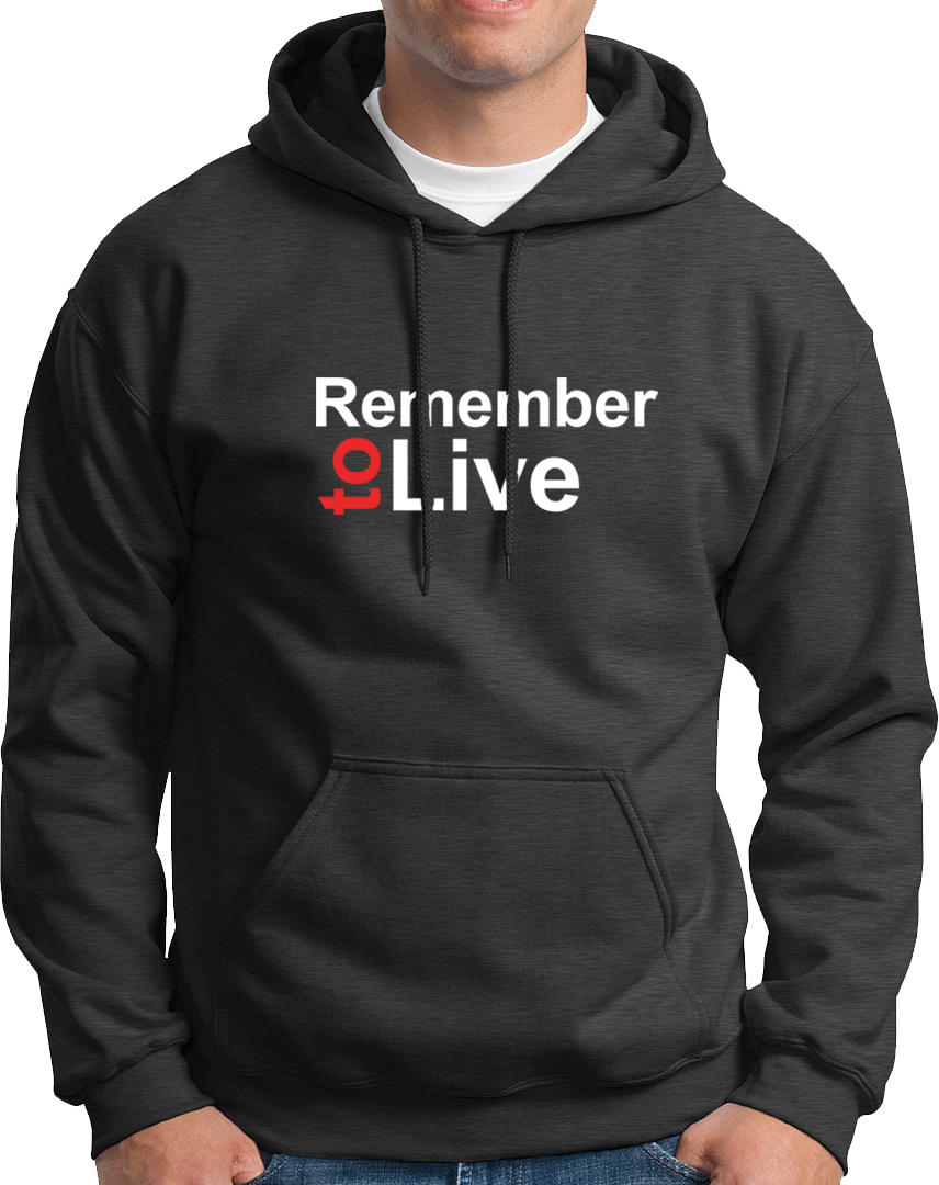 Dark Grey Remember To Live Unisex Hoodie with minimal typography design