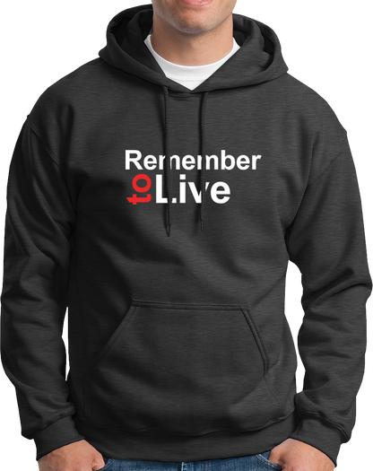 Dark Grey Remember To Live Unisex Hoodie with minimal typography design