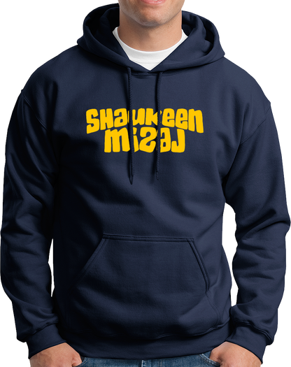Navy Blue Shaukeen Mizaj Unisex Hoodie with bold yellow typography