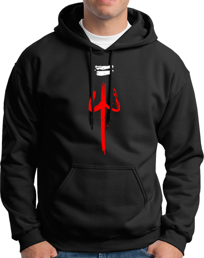 Black The Trishula hoodie with Mahadev trishul and tripund tilak design by Garrari